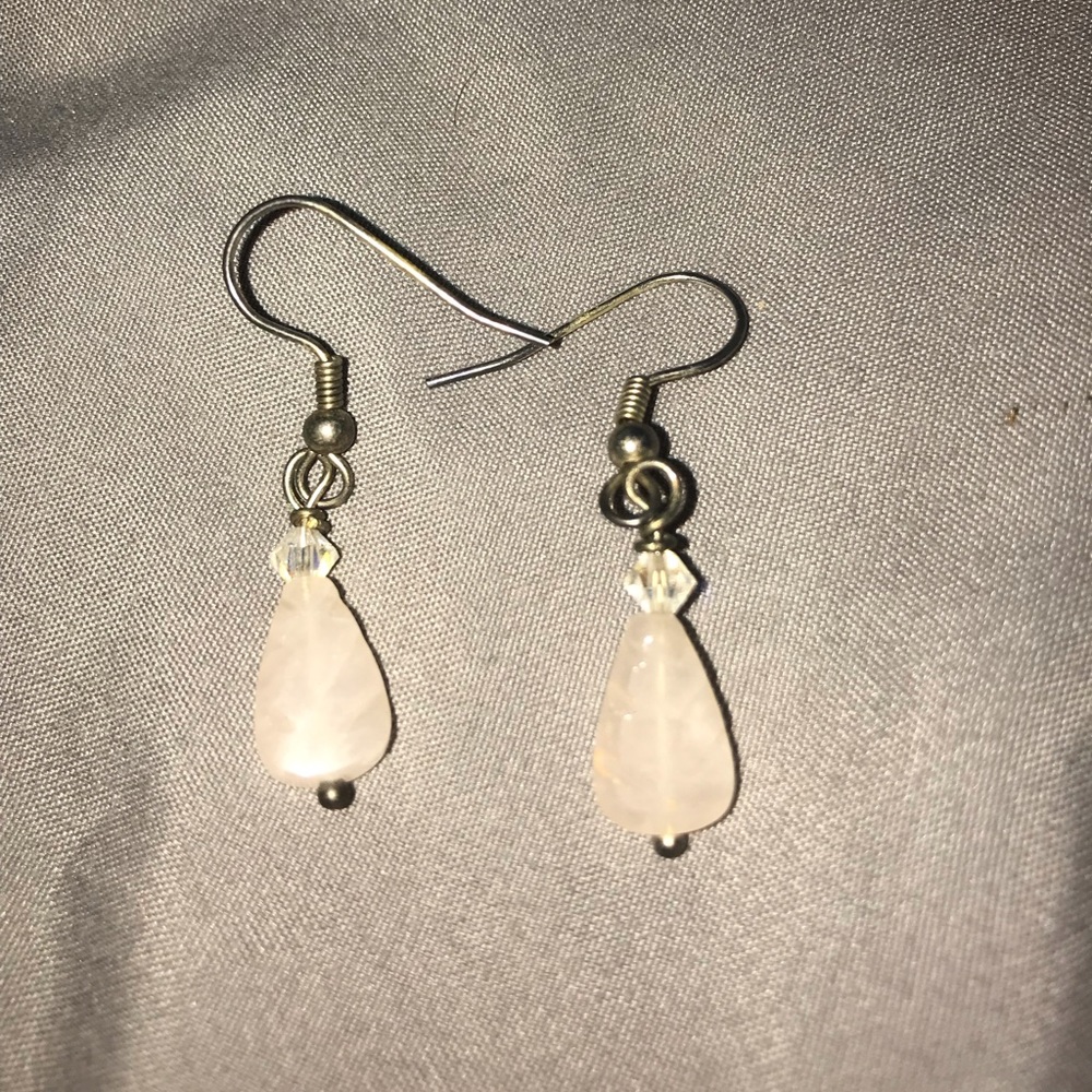 Sterling Silver Pink Tear Drop Shape Dangle Earrings